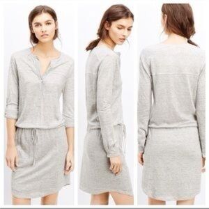 VINCE linen Henley Drawstring Shirt Dress Long Sleeve Casual